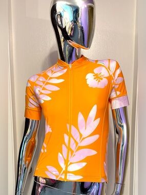 Samsara Women’s Cycling Jersey in Orange + Lilac Aloha design
